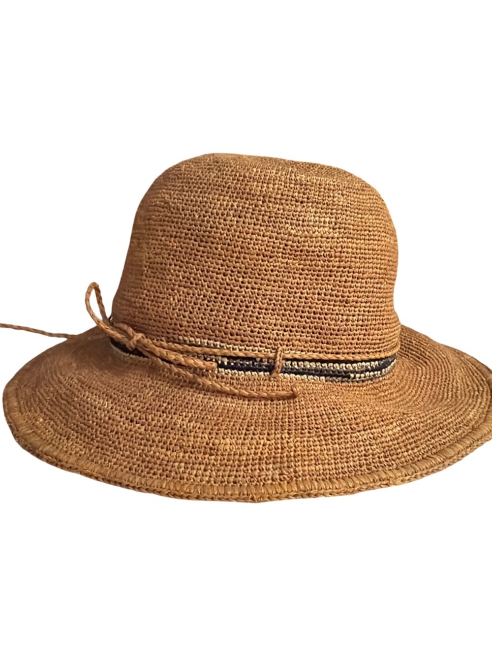 Jordan Rael Raffia Woven Sun Hat with Accent Band - Natural Brown